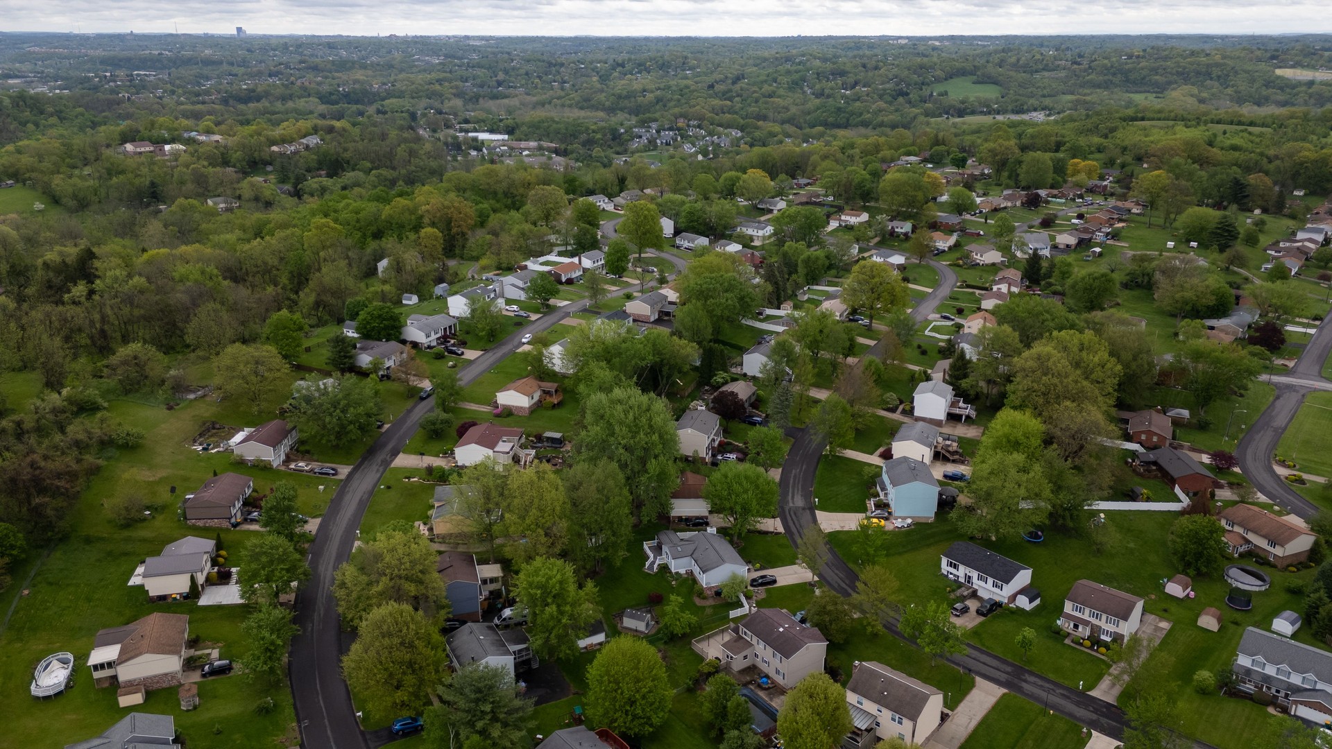 Aerial view of suburban neighborhood in Detroit, Michigan.
